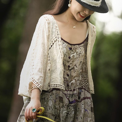 ボレロ カーディガン 透かし編みカーディガン 夏 カーディガン 白