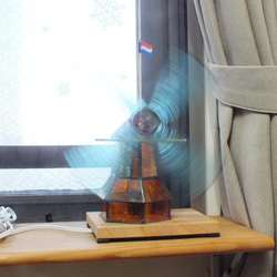 セピア色のオランダ風車；ステンドグラス製のＬＥＤランプ　手作りです。 8枚目の画像
