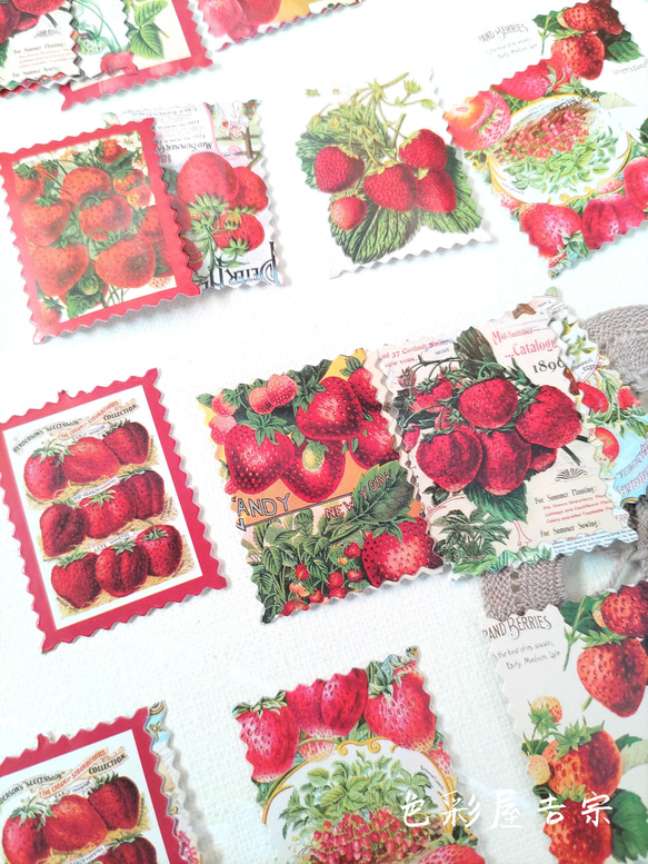 ✩約４０枚入　苺収穫祭/海外 mixシール　フレークシール　色彩屋吉宗 3枚目の画像