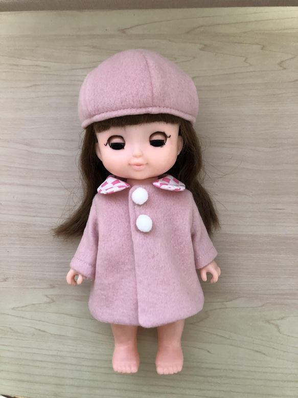 お人形服 コート ベレー帽子セット 襟付きコート ソランちゃん ピンク