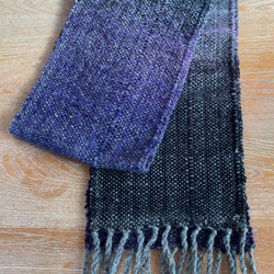 紫×グレー グラデーション 手織りマフラー 3枚目の画像