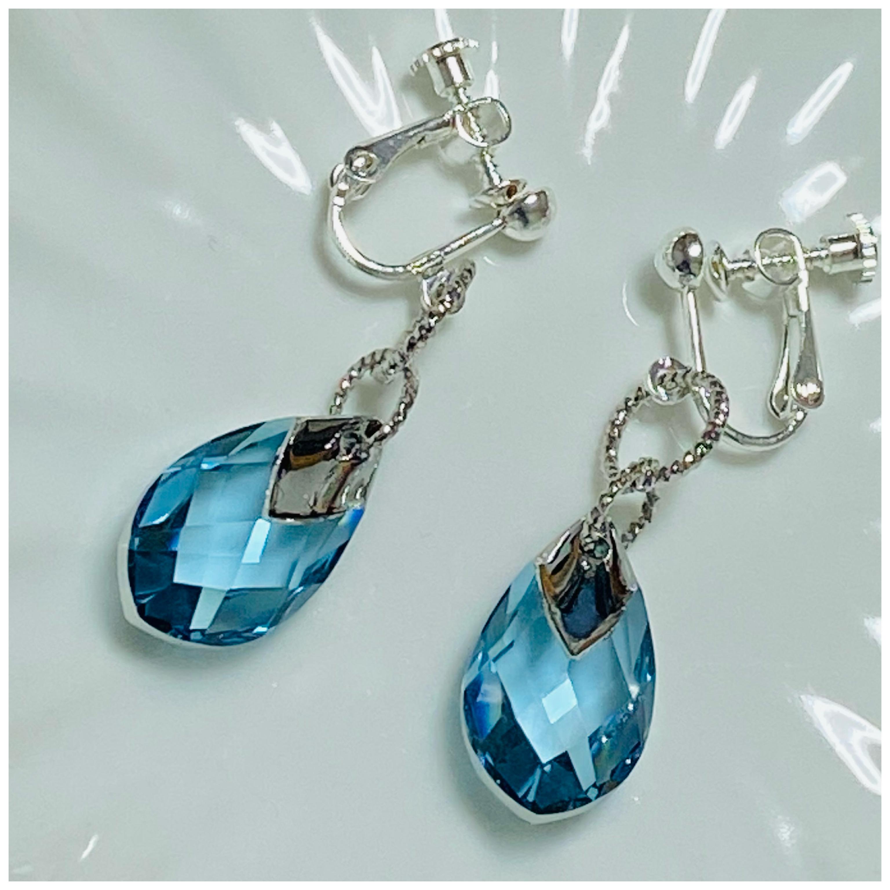 Creema限定送料無料★スワロフスキー　6565  イヤリング★アクアマリン　3月誕生石　金属アレルギー対応　Y102