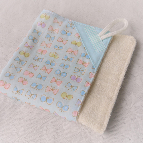 完成品】〈園生活応援！〉ループ付きタオル 単品 パステルちょうちょ 