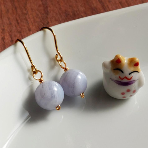 K14gf】ブルーレースアゲート / 9mm珠ピアス ピアス（フック・チェーン