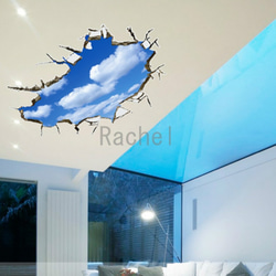 ウォールステッカーD120　青空　雲　癒し　景色　3D　模様替え　DIY　送料無料 剥がせるシール 壁シール インテリア 2枚目の画像