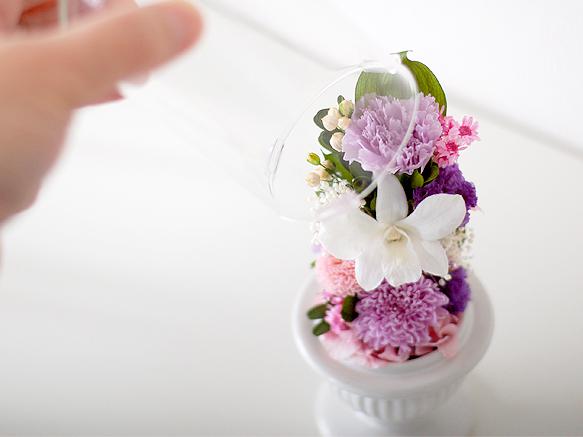 【仏花】再販3＊ガラスドームのパープル＆ピンク供花【供花】 3枚目の画像