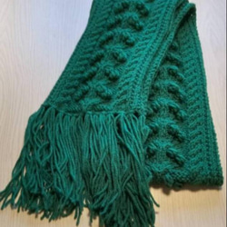 キャンドル柄アラン模様の手編みマフラー  緑(グリーン) 4枚目の画像