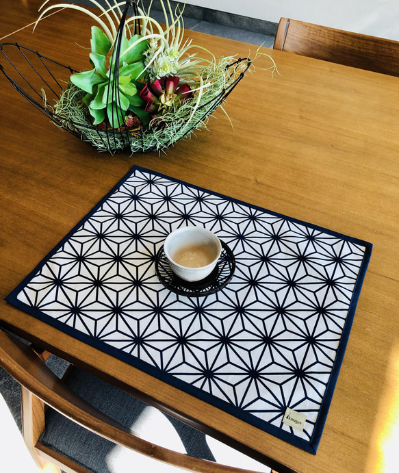 麻の葉模様のランチョンマット(和柄_藍) ランチョンマット kimagure