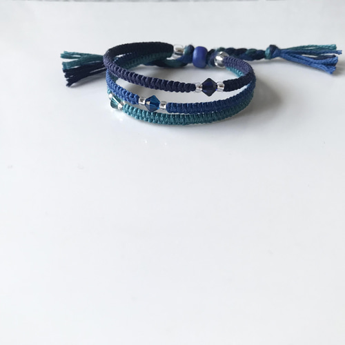 がま様ブレスレット3点 再販×2》3 color〜ブループラネット3連ミサンガブレスレット