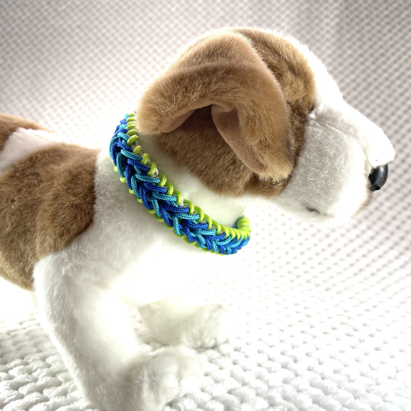 [キット]#289パラコード犬首輪（＃101修正版）白・青・ブルー・グリーン・の小型犬首輪 11枚目の画像