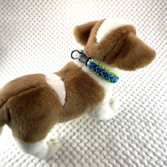 [キット]#289パラコード犬首輪（＃101修正版）白・青・ブルー・グリーン・の小型犬首輪 9枚目の画像