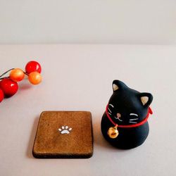 素焼きの“福猫だるま”(黒） 5枚目の画像