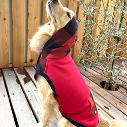 わんこ服❤️真っ赤なスウェットとブロックチェックのフーディ　大型犬用 1枚目の画像