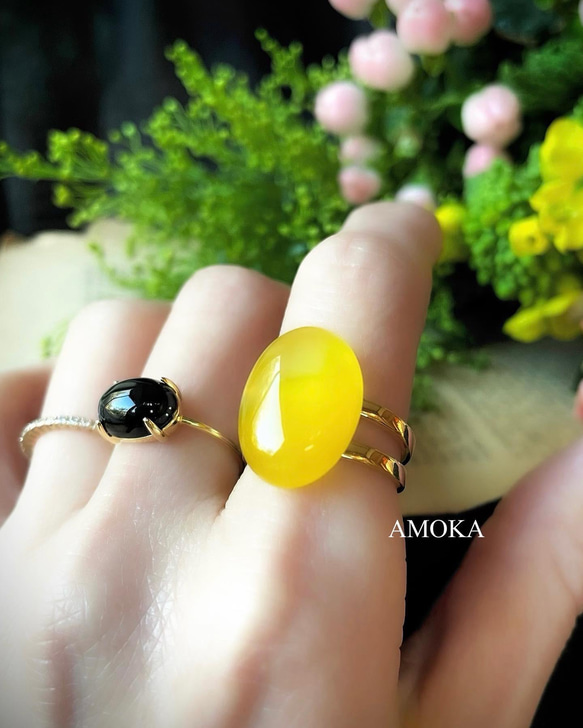 【春の新作】 菜の花畑　yellowagate リング　　ミモザ 3枚目の画像