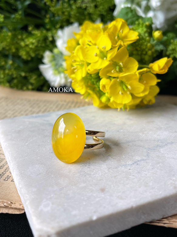 【春の新作】 菜の花畑　yellowagate リング　　ミモザ 13枚目の画像