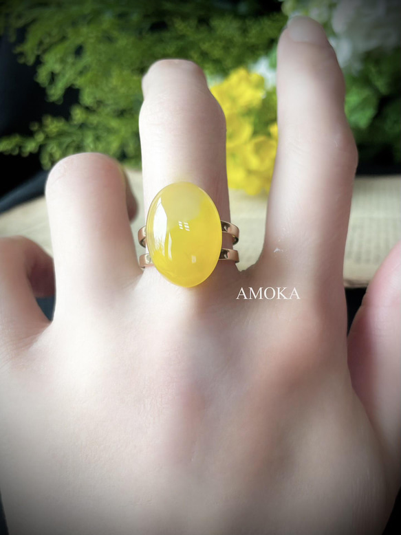 【春の新作】 菜の花畑　yellowagate リング　　ミモザ 5枚目の画像