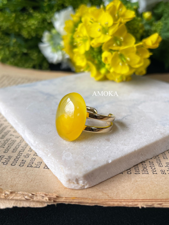 【春の新作】 菜の花畑　yellowagate リング　　ミモザ 2枚目の画像