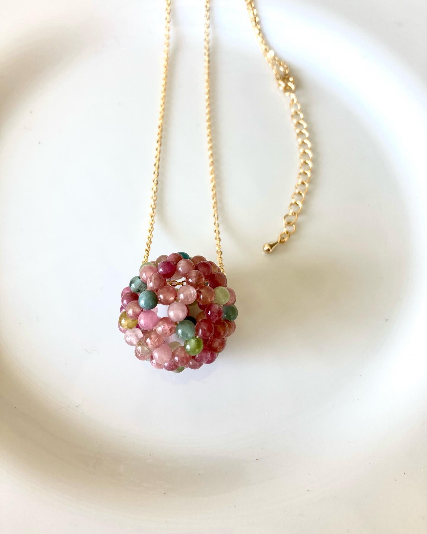 ⭐︎新作⭐︎フラーレンのロングネックレス（55cm）AAミックストルマリン⭐︎春色⭐︎