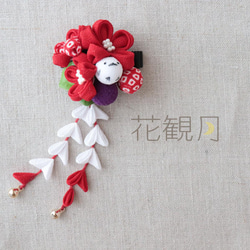 赤いお花シマエナガ髪飾り 3歳七五三 桃の節句 2枚目の画像