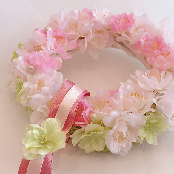 小さな桜のリース フラワーリース 造花 ピンクリース 東京のフラワーの