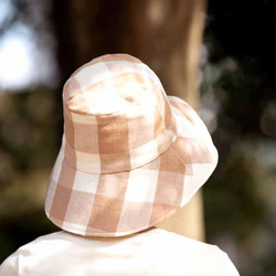 有機棉太陽帽（棕色棉格子紗布） 第6張的照片