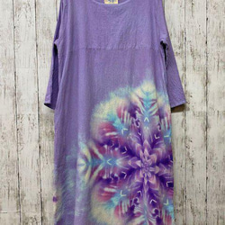 紮染長袖連衣裙 淡紫色的美麗雪花曼陀羅 HD16-01 第2張的照片