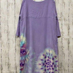 紮染長袖連衣裙 淡紫色的美麗雪花曼陀羅 HD16-01 第5張的照片