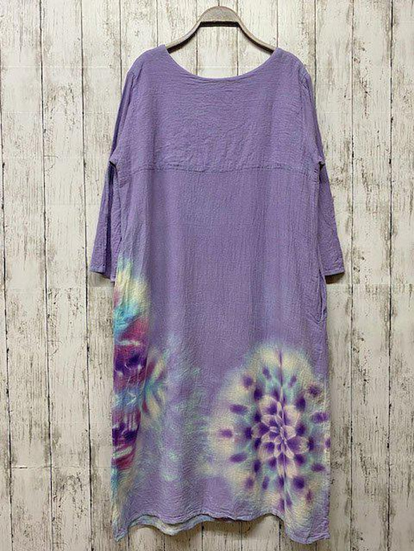 紮染長袖連衣裙 淡紫色的美麗雪花曼陀羅 HD16-01 第5張的照片