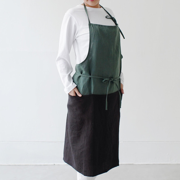 チムニーエプロン　chimney apron / リネン　linen　フォレストグリーン 3枚目の画像