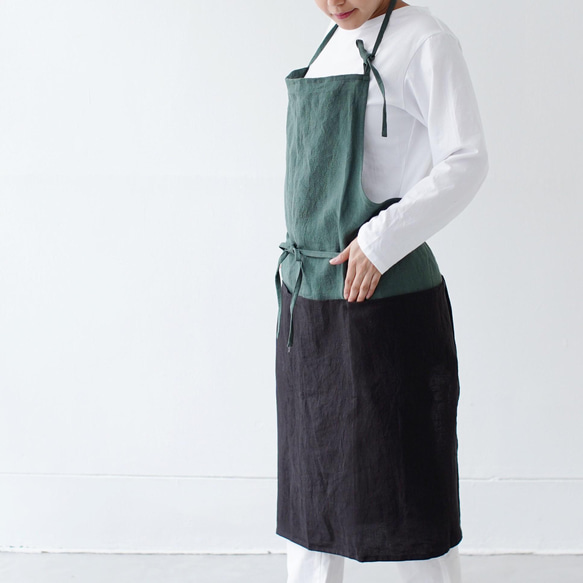 チムニーエプロン　chimney apron / リネン　linen　フォレストグリーン 1枚目の画像