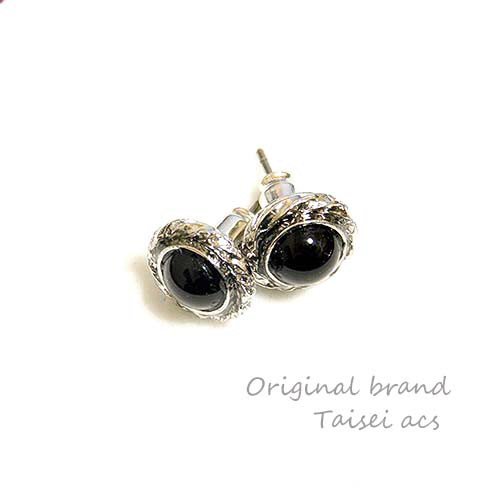 再販）ブラックオニキス大ぶりシンプルメンズピアス/アクセサリー 
