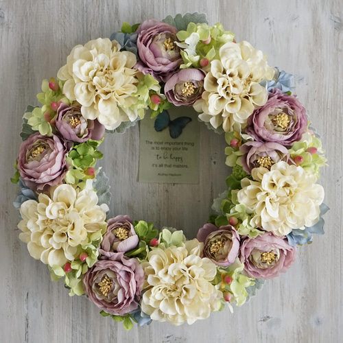 お花たっぷりの造花リース♪ Wreath ~SPRING 2~ 32cm（造花） リース AJU PLANTS DECO 通販