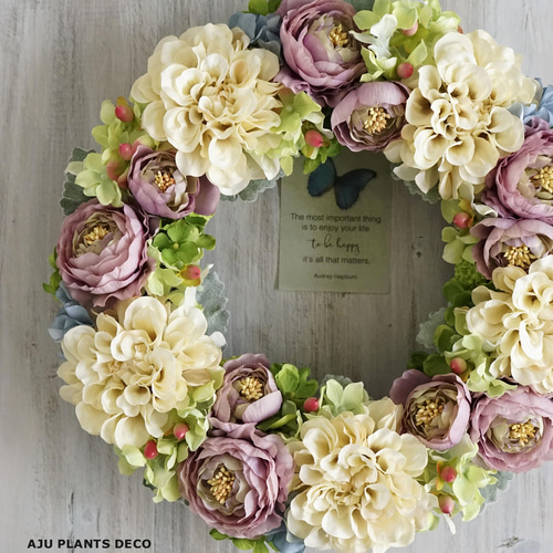 お花たっぷりの造花リース♪ オレガノたっぷり初夏の庭リース✳︎ドライフラワーwreathe