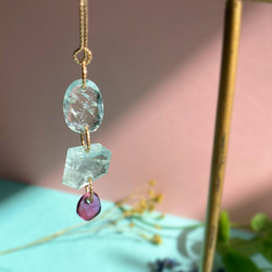 Prana precious gems ✴︎ アクアマリン✴︎ ガーネット✴︎宝石ルースのk14gf ピアス1点もの 4枚目の画像