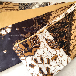 ◇バティック半幅帯パッチワーク113 navy mustard／kimono ethnic