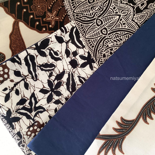 【新作】ハンドメイド　バティック半幅帯 ◇バティック半幅帯パッチワーク114 white fan／kimono ethnic