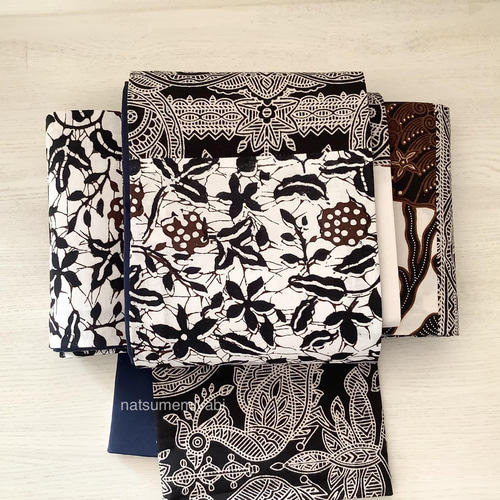◇バティック半幅帯パッチワーク114 white fan／kimono ethnic