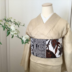 ◆バティック半幅帯パッチワーク114 white fan／kimono ethnic／ナツメミヤビ 5枚目の画像