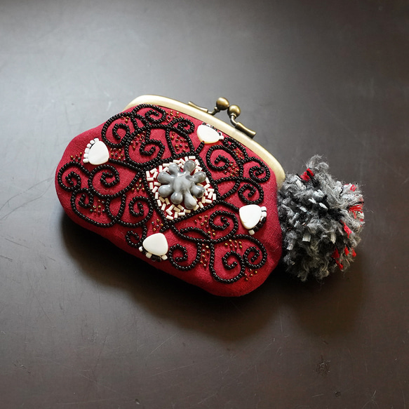 仕切り付き＊大きく開く小さながま口 souvenir がま口 月に