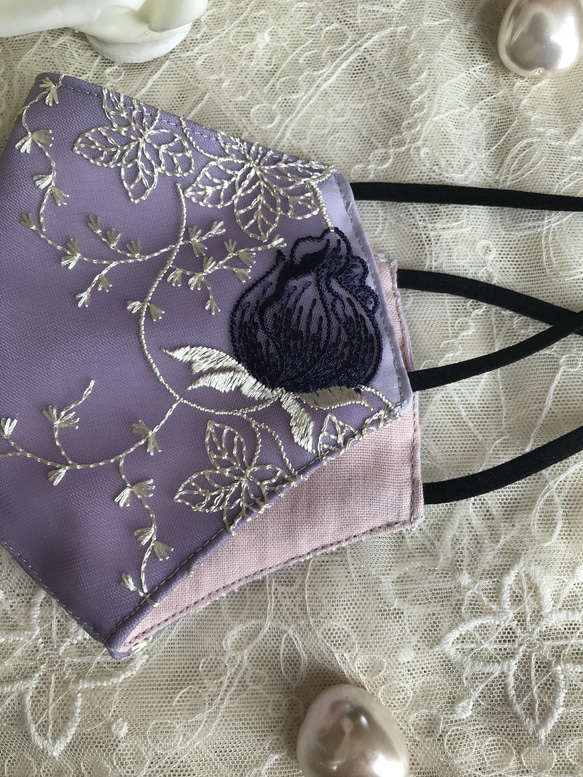 【新作】蕾◆つぼみ◆デザインが新鮮な刺繍レースマスク✴︎花粉対策✴︎3サイズ 6枚目の画像