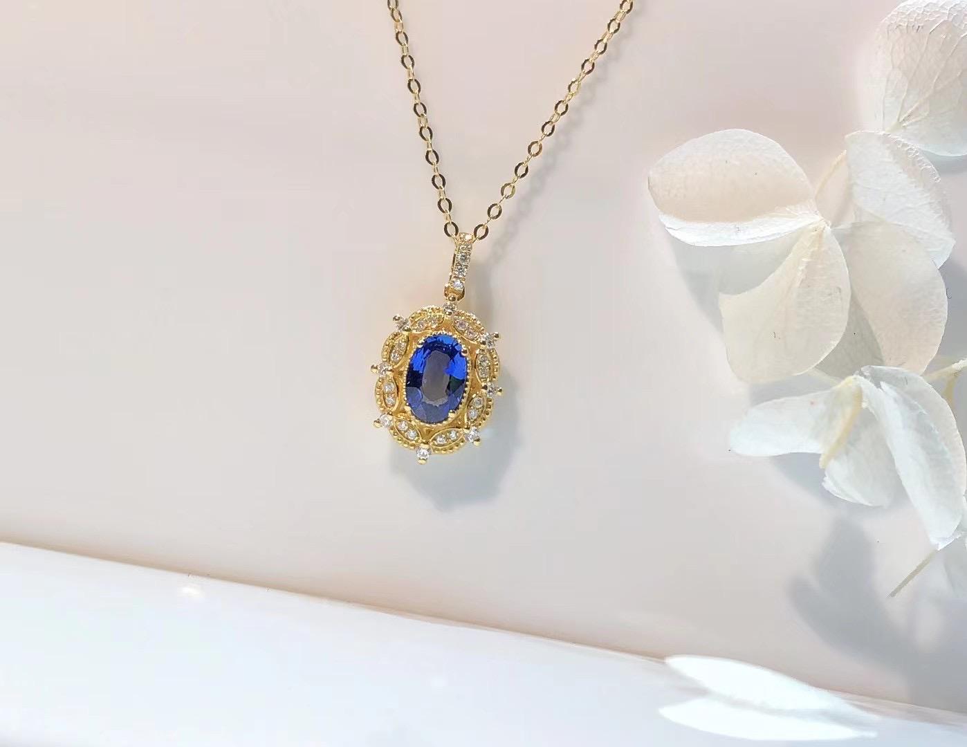 K18 天然サファイア 天然ダイヤモンド ネックレス 成功 誠実 慈愛 9月