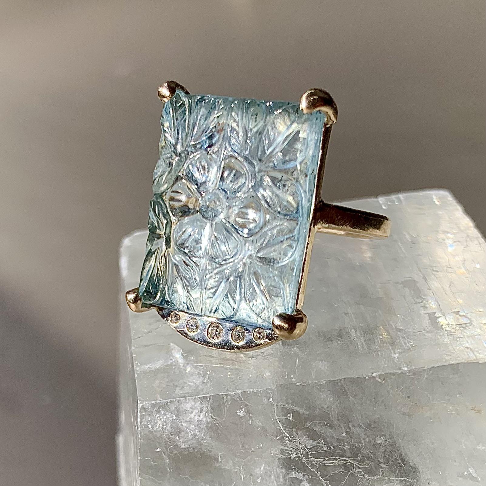 【限定値下げ】11号　アクアマリン　ダイヤモンド　K10YGリング 限定値下げ】11号アクアマリンダイヤモンドK10YGリング