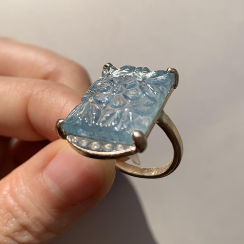 朝露]K10YG、アクアマリン、ダイヤモンド/天然石リング、指輪