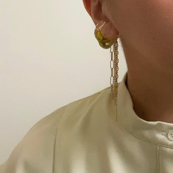 2way earcuff【green×gold chain】 2枚目の画像