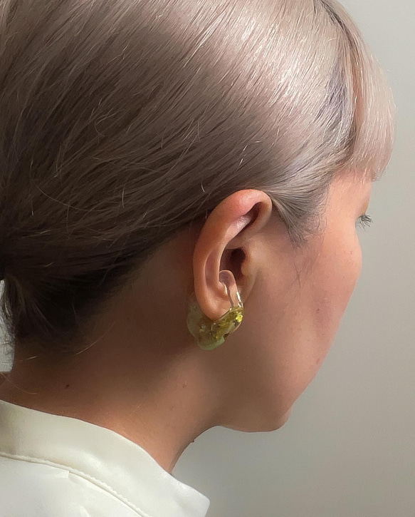 2way earcuff【green×gold chain】 7枚目の画像