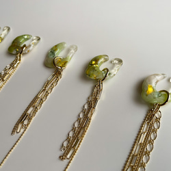 2way earcuff【green×gold chain】 4枚目の画像