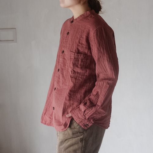草木染め gauze shirt / 小豆色 インド茜染めダブルガーゼシャツ