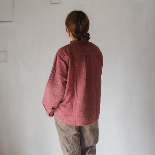 草木染め gauze shirt / 小豆色 インド茜染めダブルガーゼシャツ