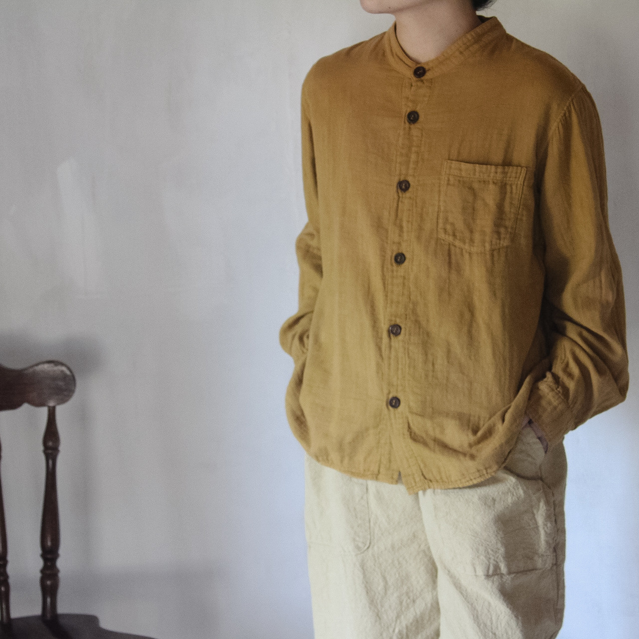 草木染めgauze shirt  柑子色 楊梅染めダブルガーゼシャツ