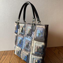 パッチワークキルト　ログキャビンとドレスデンのトートバック　ハンドメイド パッチワークキルト ログキャビンとドレスデンのトートバック